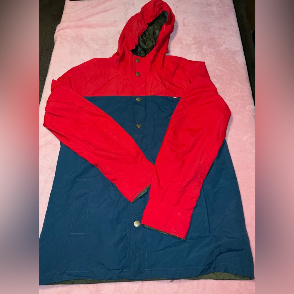 OBEY Reversible Rain Jacket - Two-Tone Red Blue Color Block Camo Size L